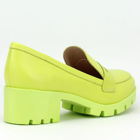 Sapato Feminino Ithie Oxford Tratorado Em Couro Verde Lemon