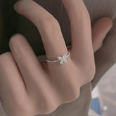 Anel com diamante brilhante borboleta em prata esterlina S925