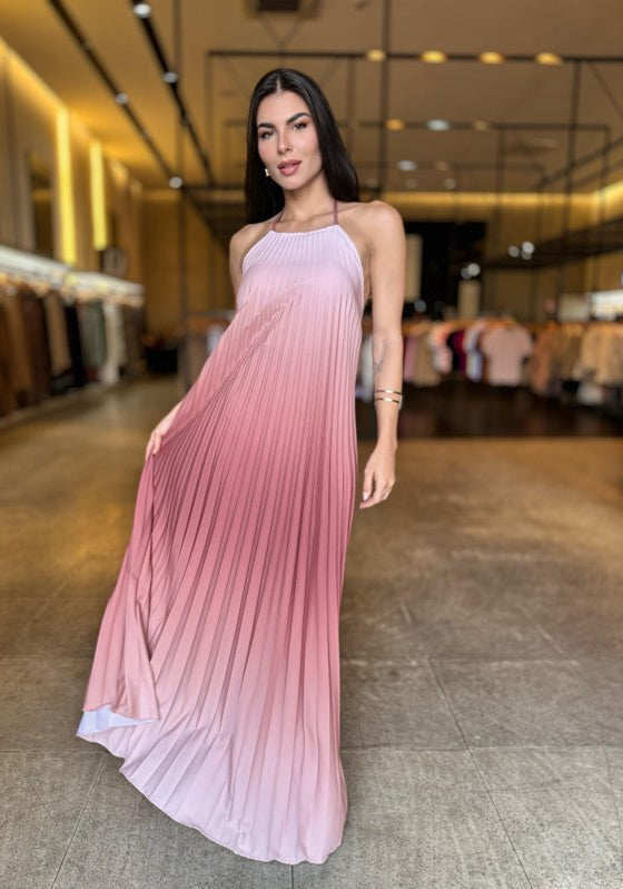 Vestido Longo Plissado Degrade