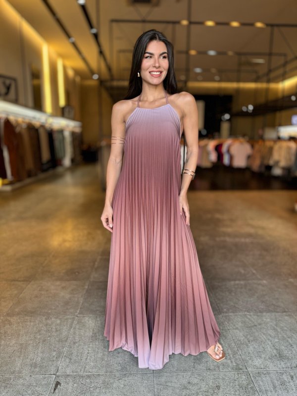 Vestido Longo Plissado Degrade