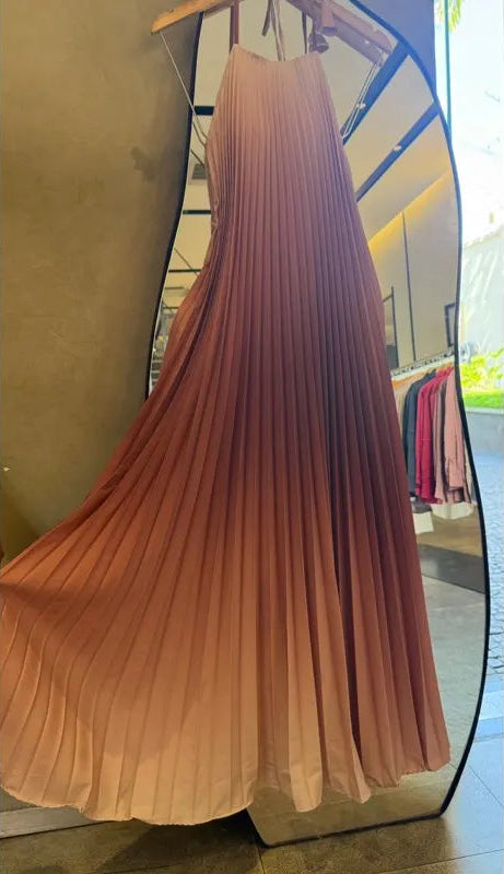 Vestido Longo Plissado Degrade